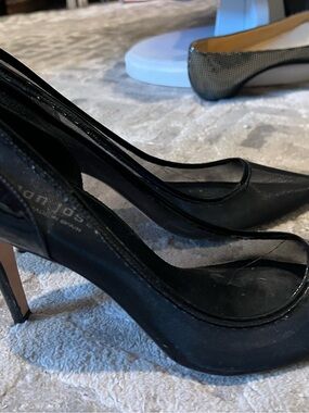 Jon Josef Black Mesh Pointed-Toe Heels